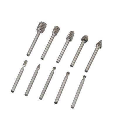 High Quality 10 Pcs 1/8 Inch Shank Wood Carving Tool Kit Accessories Milling Rotary File Burrs Bit Set With High Speed Cutter Bi